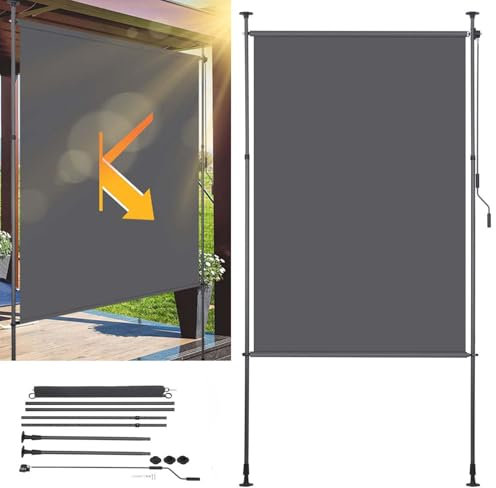 ISOISL Tenda da sole verticale per esterni, con morsetto, 150 x 270 cm, allungabile, tenda da sole verticale con manovella senza fori, protezione per balcone e terrazza, antracite