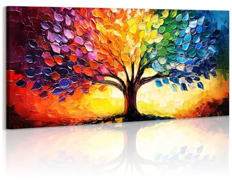 WENGTIAO Bunte Lebensbaum Große Leinwand Bilder Kunstdrucke mit Rahmen | Abstrakt Bunte Baum des Lebens Malerei Bild auf Leinwand Wohnzimmer Schlafzimmer Wanddeko Fertig zum Aufhängen 120x50 cm