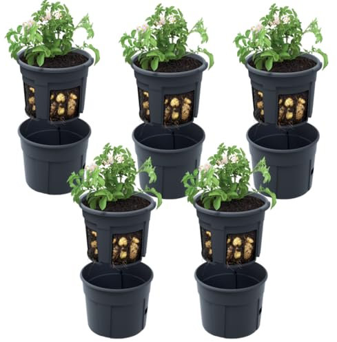 DTU24 5er Set Blumentopf Kartoffel-Pflanztopf Potato Topf 28 L Kartoffel-Anzuchttopf Gemüse Kartoffeln Pflanzkübel Pflanztopf Höhe 31,7 cm (5 Stück, ⌀ 40 cm)