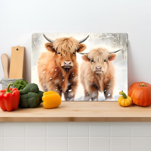 Highland Cows Textured Glass Printed Chopping Board | Worktop Saver | Chopping Board | Available in Two Sizes (M)