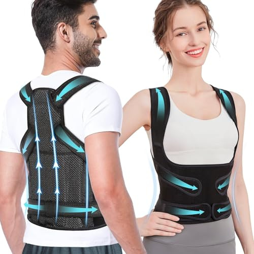 BUKYCAT Correcteur de Posture pour Femmes et Hommes, Redresseur de Dos, Correcteur de Posture, Réglable Ceinture Dorsale Maintien du Dos Droit, Donne une Forme Au Cou (Noir, S)