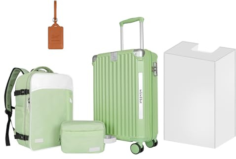 WireHot 22x14x9 Airline Approved Vintage Style Carry On Luggage with Backpack Sets, ABS+PC Hardshell Small 20 inch Retro Suitcase with Protective Cover & Luggage Tag (Avocado Green, 20in/BP/TB)