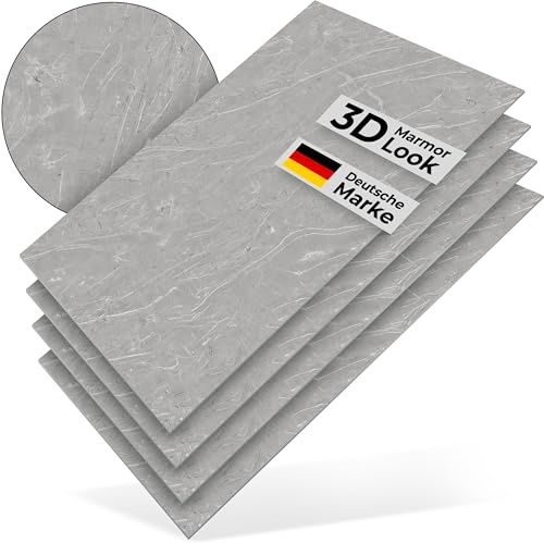 WANEELL 3D PVC Wandpaneele Marmoroptik – 4 Stück 120×60 cm – wasserfeste Wandverkleidung für Bad, Küche, Wohnbereich, Büro & Hobbyraum – einfache Montage ohne Bohren- Fogstone