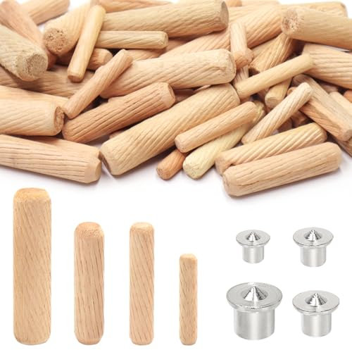 GYSRXS 500 Pièces Tourillon Bois Assortiment Cheville Bois 6mm 8mm 10mm 12mm Sergé Goujon Boi avec 4×Centreur Tourillon pour Meubles en Boi Dur Rainuré Bricolage