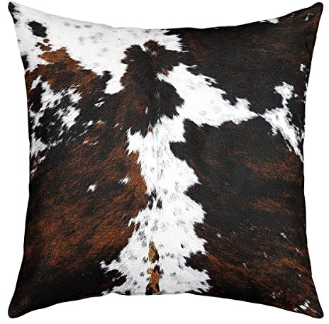 Manfei Cowhide Print Soft Square Cushion Case Cover Cow Fur Pillow Cover Room Decor,Brown Farmhouse Animal Cattle Skin Decorative Throw Couch Sofa Pillow Cover, 1 Pack 20x20