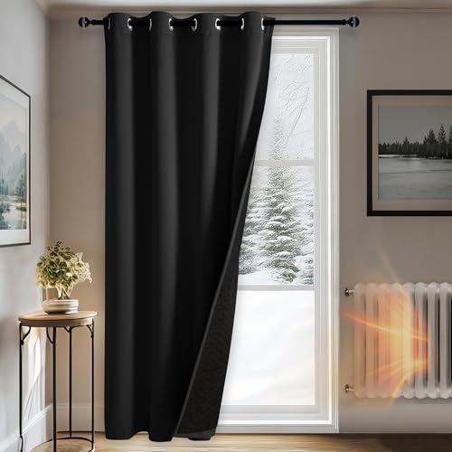 DWCN Thermovorhang Schwarz Vorhänge Blickdicht Türvorhang Doppellagige Winter Kälteschutzvorhang Wohnzimmer Raumteiler Fenstersvorhang Lärmschutz, 1 Stück Gardinen Thermo Schwarz, 245x132cm(HxB)