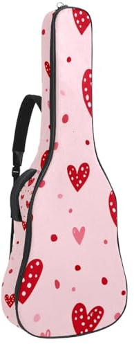 Gitarrentasche für Akustik-, E-Bass-, Konzertgitarre, 101,6 cm, 1 cm dick, Schaumstoff, weich gepolstert, für Akustikgitarre, E-Bass, klassische Gitarre, Ditsy Blumen mit Blättern auf rotem