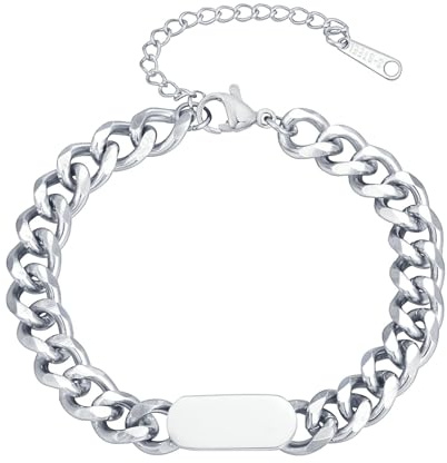 Beydodo Herren Armbänder Edelstahl, Männer Armband Silber 21CM mit Schild Panzerarmband 7.8MM Charms Armbänder Personalisiert Freundschaftsarmband