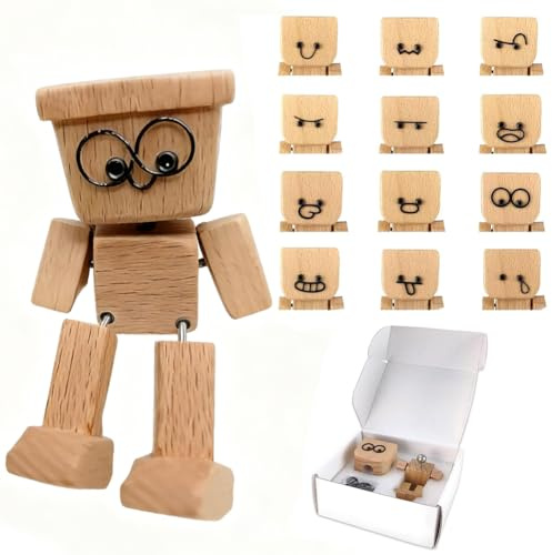 KMFASVX Muñeco de Madera Tambaleante, Figura de Coche, Muñeco de Madera, Encantadora Figura Decoración para Salpicadero de Coche Hecha a Mano con Expresiones Divertidos