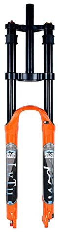 AttLvTu 160mm Air Suspension Fork for Downhill Mountain Bike - Rebound Adjust & Lockout, Double Crown, Compatible with 26/27.5/29 Inch Wheels(Orange,27.5 inch)