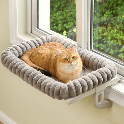 Zoratoo Cloud-Soft Cat Window Perch,Zipper Design Cat Seat with Metal Frame | 4-Sided Fluffy Plush Bolster, Removable for Machine Wash, Stable Cat Hammock for Large Cats, Easy to Adjust