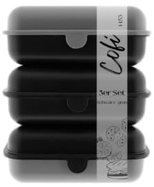 Cofi Brotdosen 3er-Set Lunchbox/Frühstücksbox BPA-frei, spülmaschinenfest, stapelbar, 1600 ml Schwarz-Grau
