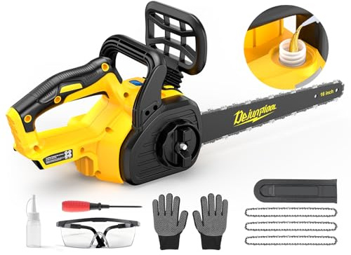 16 Inch Electric Chainsaw Compatible with Dewalt 20V/60V MAX Battery (Tool Only), Brushless Cordless Chainsaw with Auto Oiler, Battery Level Screen, 3 Chains, Handheld Pruning Saw for Tree Branch