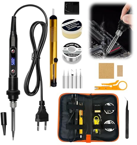 Fer à Souder Étain 80W Température Réglable 180-500°C, Kit Soudure Électronique de Précision avec Écran LCD et Interrupteur ON/OFF, Chauffage Céramique Rapide, Pâte à Souder et Accessoires
