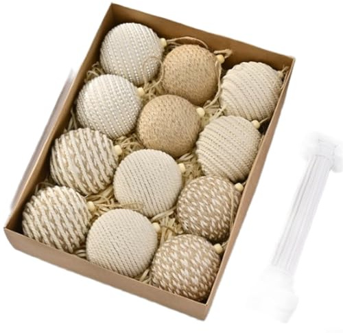 Gettimore Palla di Natale in spago di iuta da 8 cm, decorazione beige da appendere per albero di Natale e decorazioni per la casa