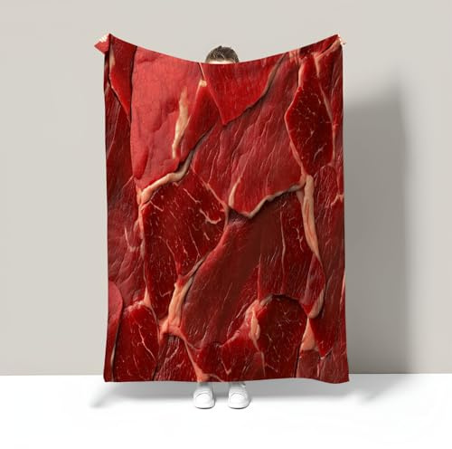 Coperta in Pile Flanella Con Texture Realistica Della Carne Di Manzo, Coperta Di Flanella Stile Di Fotografia Alimentare, Copertas Plaid in Pile Invernale Morbida E Calda per Divano Letto 130x150cm