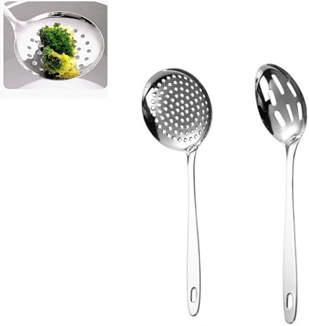 Cuillère à écumoire,2 pièces Passoire en Acier Inoxydable,écumoire de cuisson,cuillères à fentes,pour égrainer les pâtes/cuire/frire,ustensile de cuisine en métal cuillère à pâtes(33cm)