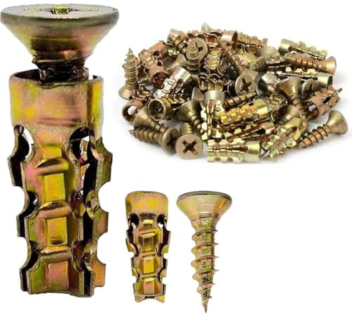 Taco De Expansión, Tornillos Pladur, 50 Piezas Tuerca Metálica De Expansión Corta, Tornillos De Reparación De Roscas Para Bisagras De Puertas, Para Agujeros De Puertas De Armarios, Montaje De Muebles