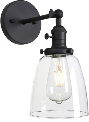 Pathson Réglable Applique Verre Cloche Abat-jour Lampe Rétro Industrial Applique Murale Rétro Eclairage Noir