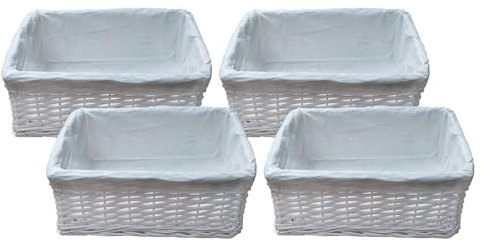 Arpan White Wicker Storage & Hamper Basket with White Cloth Lining – Small, Medium & Large Gift Baskets for Xmas, Wedding, Confetti & Parties, Snack Basket, Wicker Baskets Multipack