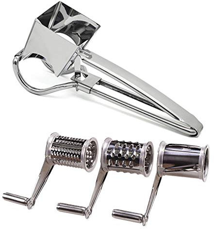 KeepingcooX® Stainless Steel Rotary Cheese Grater/Vegetable Shredder, Food Grater with Coarse/Fine/Slice Drum Grater for Parmesan Cheese,Garlic,Nut,Ginger,Carrot (4-Piece Set)