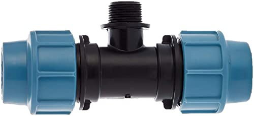 BFG PE PP Wasserrohr T-Stück 25mm x 25mm x 3/4 Zoll männlich Klemmverschraubung Kunststoff Klemmverbinder für PE/BFG Rohre F4-BSYK-7DL1 blau, schwarz