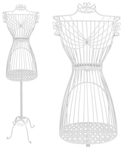 PrimoLiving mannekäng Gracia i metall i vitt med förvaringsfack - mannekäng för vintageklänningar - perfekt som kvinnlig mannekäng eller klädställ - P-09901