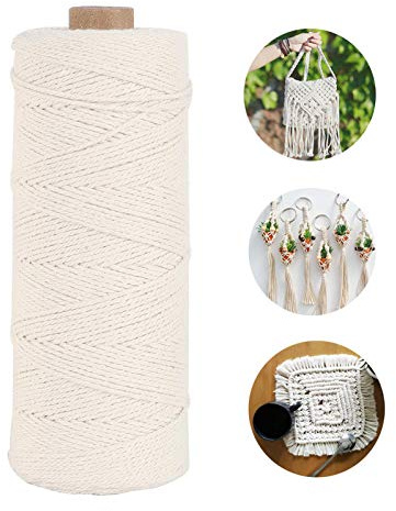 Hecha a Mano Craft Cuerda,Cordel de Algodón,natural trenzado algodon,Hilo Macramé,para Envolver Regalo Navidad Colgar Fotos Manualidades Costura (200M-2mm)