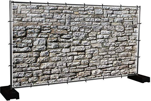 Steinwand Motivbanner Garten, Sichtschutz, Gartendeko, Plane, verschiedene Motive (PVC - 340 x 173 cm) (Steinwand (3129))