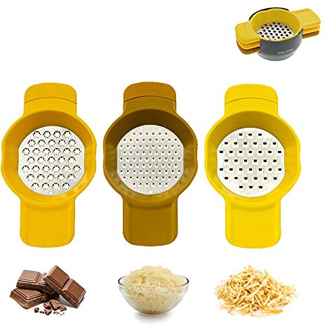 Calitek Juego de 3 ralladores de queso rallador de limón para cocina, jengibre, ajo, zanahoria, frutas, verduras, mini rallador apilable con cuchillas de acero inoxidable apto para lavavajillas