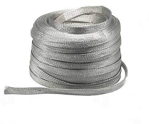 XMRISE Flach verzinnte Kupfergeflecht Beidraht Kabel Strom Stranded Bare Flexible Erdleitung leitfähigen Leiter 10m,2.5#:1mmX5mmX10m/32.8ft