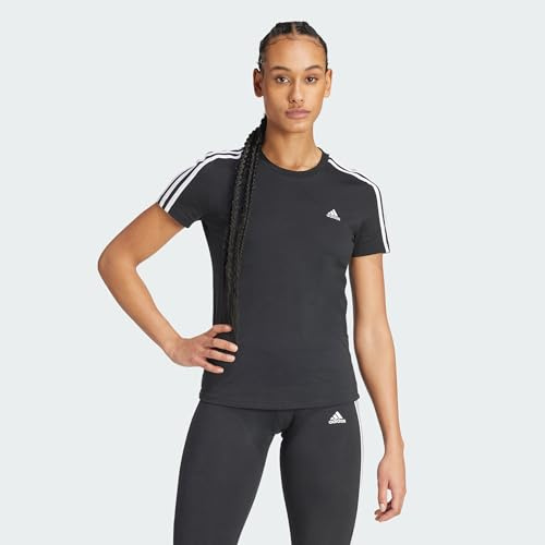 Adidas Damen Essentials 3-Stripes Tee, Black/White, M