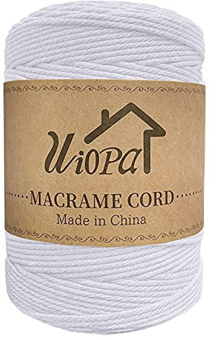 Uiopa Macrame Corda 3mm x 300m Bianco Macramè Filo Corda di Cotone Naturale Spago Colorato Cordino per Borse Uncinetto, Wall Hanging, Decorazioni, Bomboniere Fai da Te, Piante da Appendere