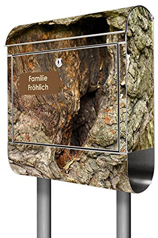 banjado® Briefkasten mit Standfuß personalisiert Motiv Altes Herz - Stand Briefkasten Edelstahl mit Zeitungsfach - Postbox/Postkasten A4 Einwurf inkl. Montagematerial & 2 Schlüssel