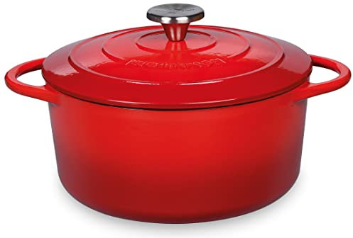 Küchenprofi Bratentopf Provence mit Deckel aus Gusseisen in der Farbe Rot Fassungsvermögen 4,2L, Maße: 24cm x 11,3cm, 04 0100 04 24