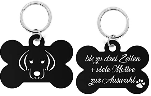 Aluminium Hundemarke Hundeknochen mit Gravur - Hundemarke personalisiert mit hochwertiger Lasergravur, Adressanhänger Hund personalisiert für Hunde oder Katzen (schwarz)