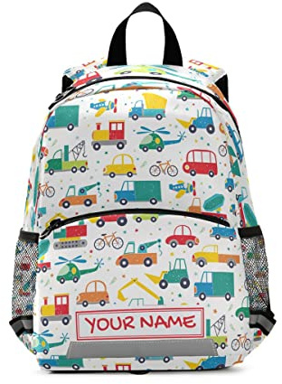 Rucksack mit individuellem Namen, personalisierbar, für Kinder, Cartoon-Autos, Sammlung, Kindergarten, Vorschule, Reisetasche, mehrfarbig