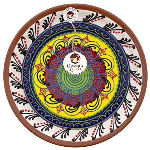 CERÁMICA ESPAÑA | Plato decorativo para colgar en pared | Plato de pared | Plato pared | Plato cerámica | Modelo D02 | Decoración 100% Hecho a mano | 30x30x4 cm