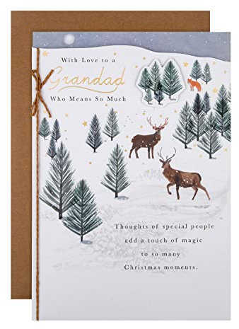 Hallmark Weihnachtskarte für Großvater, traditionelles illustriertes Winter-Rentier-Design, 25559788, mehrfarbig