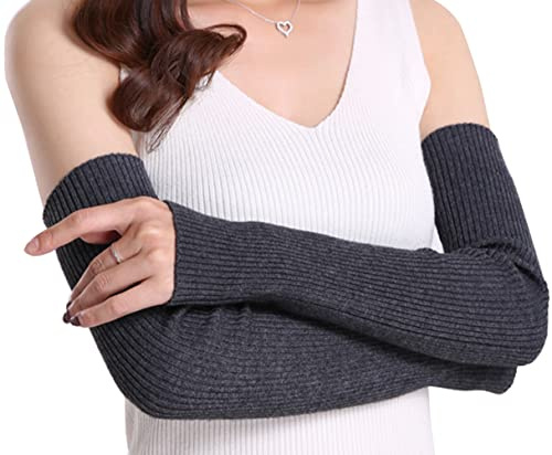 Guanti Lunghi Senza Dita da Donna in Maglia Invernale in Misto Lana scaldamani Lunghezza Gomito Guanti Lunghi Senza Dita Termici Antiscivolo Guanti Senza Dita Guanti Senza Dita(Grigio Scuro)