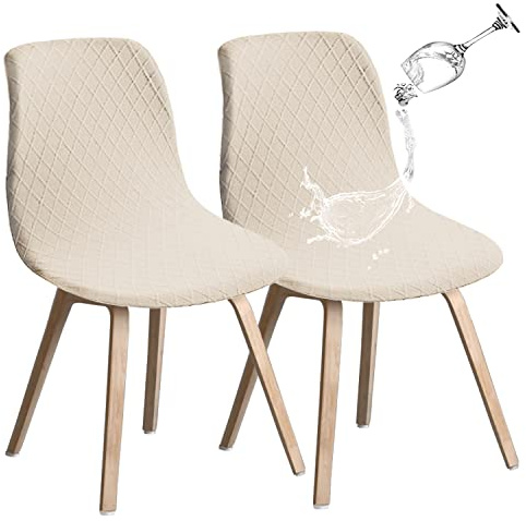 JUNZHE Lot de 2 Housse de Chaise Extensible,Housses de Chaise de Salle à Manger Amovible Lavables,Universel,Durable,Moderne pour Salle à Manger,Hôtel,Décor,Mariage(Beige)