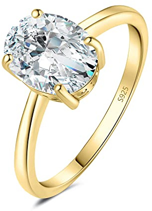 JewelryPalace Classic Oval Cut 2ct Zirconia Solitaire Löftesring För Damer, Smyckeset, Förlovningsring Silver 925 Med Sten För Kvinnor, Simulerad Diamant Jubileumsvigselringar Guldpläterade 46