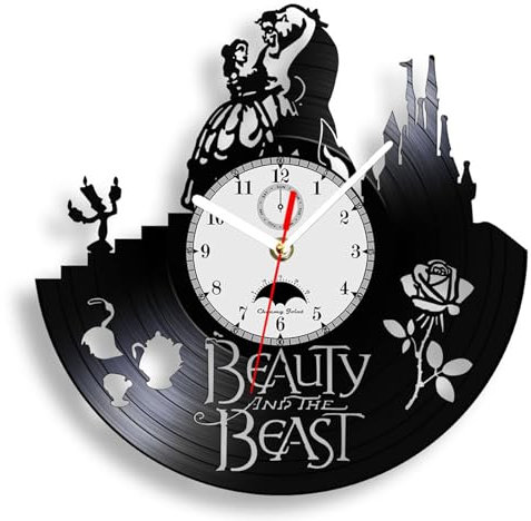 Viiluuxr Vinyl Schallplatte Wanduhren Die Schöne und das Biest Uhr Wand Ohne Tickgeräusche Wanduhr Kinder Zimmerdekorationen 12 Zoll Quarzuhr.