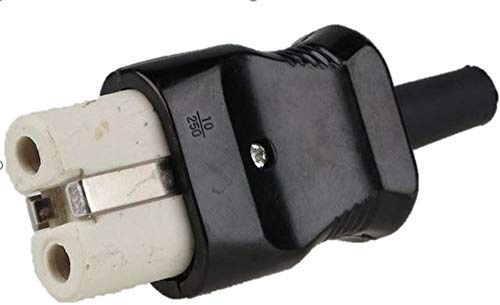 Lichtidee Heißgeräte Bakelit Stecker SCHWARZ für Waffeleise, Bügeleisen alte Norm für bis zu3x1qmm Kabel zum selber konvektionieren