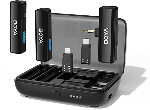 BOYA Lavalier 2,4 GHz Dual-Wireless-Mikrofon für DLSR/iPhone/Android-Kamera, kabelloses Doppelklappmikrofon für Live-Streaming, Video, Vlog, Podcast (TX+TX+RX)