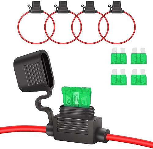 4 portafusibili auto standard 12 AWG con fusibili auto da 30 A, tipo lama portafusibili din con tappo impermeabile per automobili, marine, golf e fusibili per autovetture