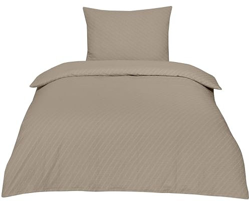 Betz Parure de lit 2 pièces en Tissu Seersucker 100% Coton avec Fermeture éclair - Infroissable -Taille de Housse de Couette 155/220 cm + taie d'oreiller 80/80 cm Couleur Latte Macchiato