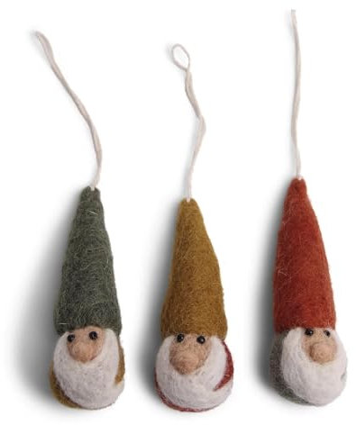 Én Gry & Sif - Baumanhänger, 3 kleine Weihnachtswichtel Zwerge GNOME (3 Stück), Filz, 9cm, Handarbeit (bunt)