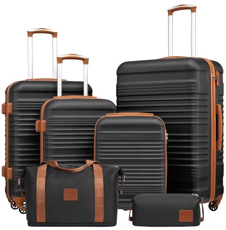 COOLIFE Koffer Set 6 Teilig, Gepäck Set ABS Hartschale, Reisekoffer 4 Rollen TSA-Schloss mit 1 Erweiterbare Reisetasche und 1 Kulturtasche,Trolley Koffer 16 20 24 28 Geeignet für Reisen