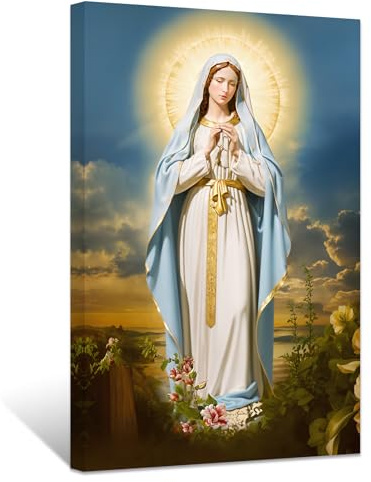 ZXHYWYM Jungfrau Maria Bilder Jesus Mutter Gemälde Drucke auf Leinwand Katholische spirituelle Bilder Wanddekoration für Büro Kirche Gebetsraum Gerahmt (Bild-2, (40.00 x 60.00 cms))